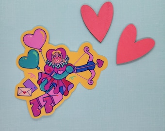 Glanzende sticker Clown Cupido