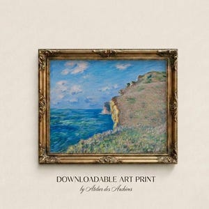 Monet Cliffs at Fécamp Print, Claude Monet Coastal Landscape, Vintage Impressionist Seascape Wall Art, French Museum Painting