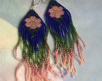 Boucles d'oreilles fleurs métisses - Perles indigènes - Argent sterling 925