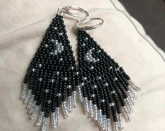 Moon Earrings - Black & Silver - 925 Sterling Silver