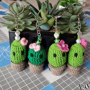 Llaveros de crochet con diseños de cactus, hermoso llavero mini cactus tejidos a mano, llaveros de crochet para amantes de los cactus