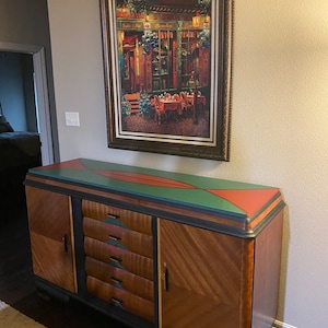 Vintage Walnut & Teak Sideboard: Refinished Painted Wood