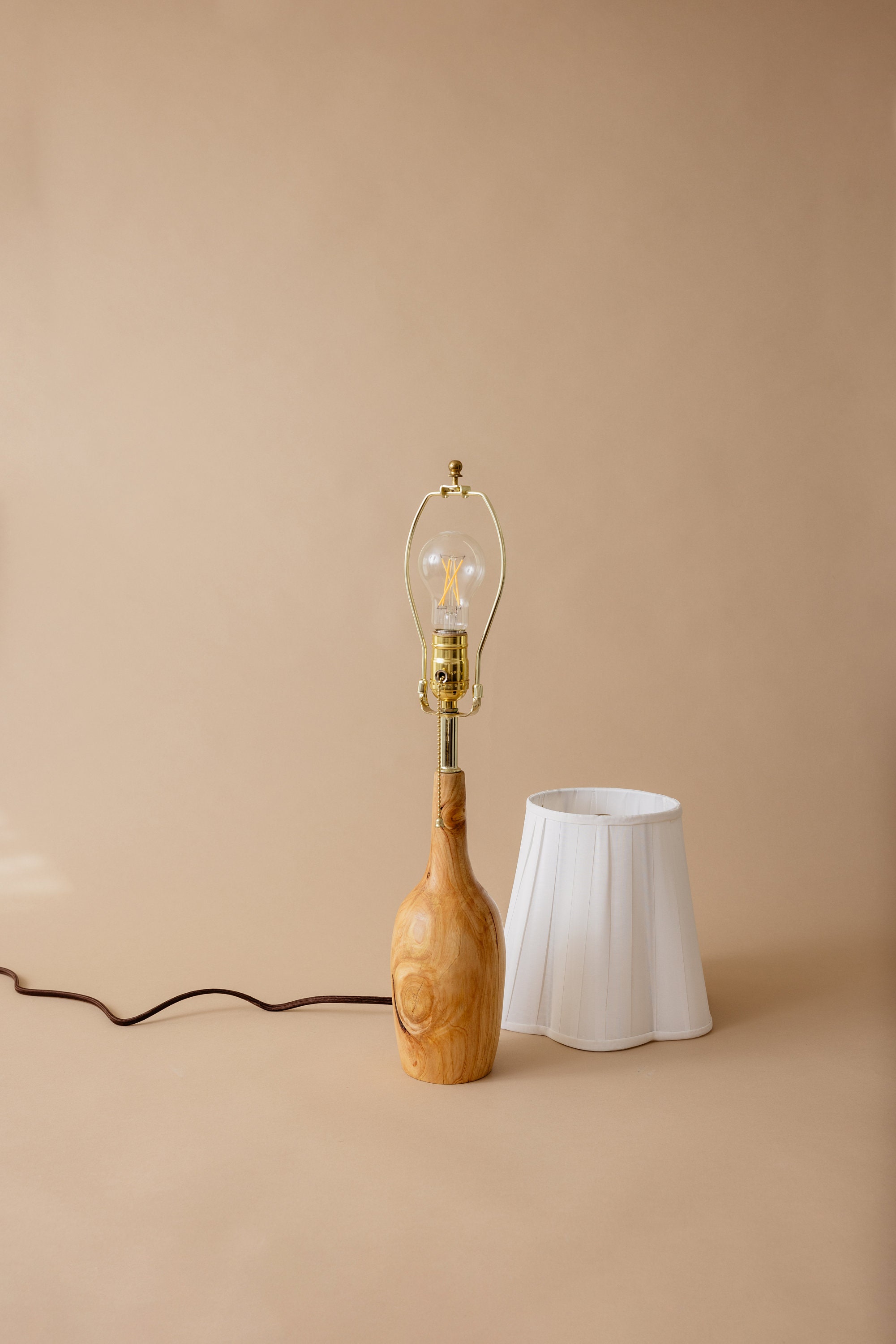 Elegant Pair of Juniper Wood Table Lamps 90's Vintage Shades Hand