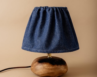 Handmade | Solid Burnt Hickory Table Lamp | Eclectic Home Decor | Unique Lamp with Fabric Shade