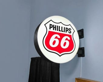 Phillips 66 Lightbox Sign Double-Sided LED Wall Sign - Garage, Man Cave and Industrial Style Loft Decor - Retro Route 66 Gas Station