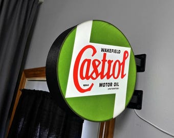 Castrol Motor Oil Lightbox Sign - Double-Sided LED Wall Sign - Garage, Workshop & Man Cave Decor - Vintage Wakefield Retro - Automobilia