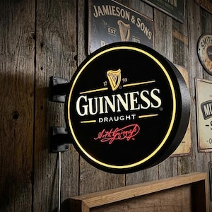 Insegna luminosa Guinness, pannello LED, lampada da tavolo USB, Ø22cm - Decorazione per bar, "man cave" - Luce notturna 3D vintage a tema birra irlandese