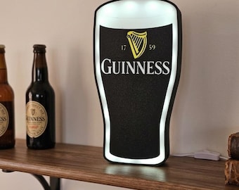 Guinness Lightbox Sign Beer Glass LED Table Lamp USB 24x12cm - Pint Home Bar, Man Cave Decor - Vintage Irish Gift 3D