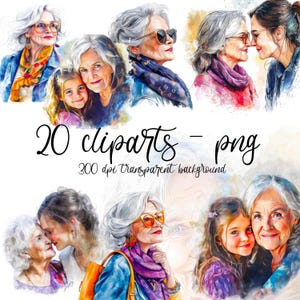 Abuela y nieta, abuela, conjunto de imágenes prediseñadas, imágenes prediseñadas png, 20 imágenes prediseñadas