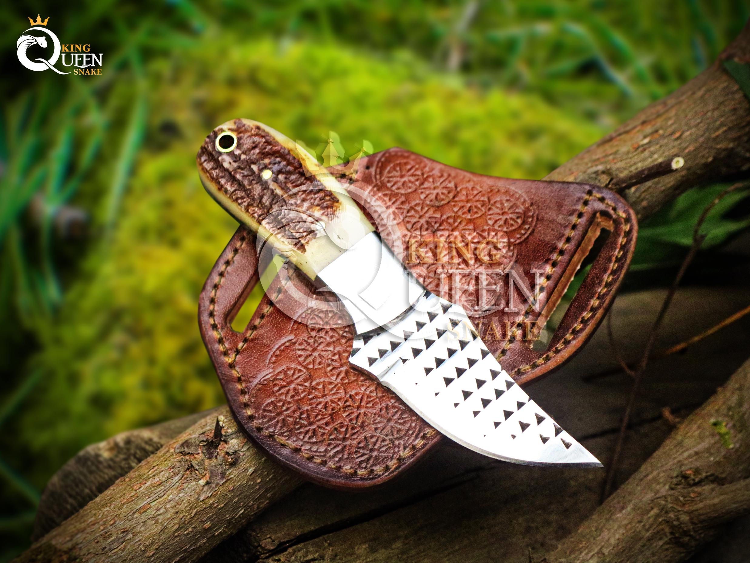 Handmade Rasp Steel Cowboy Bull Cutter Knife, Stag Handle Damascus ...