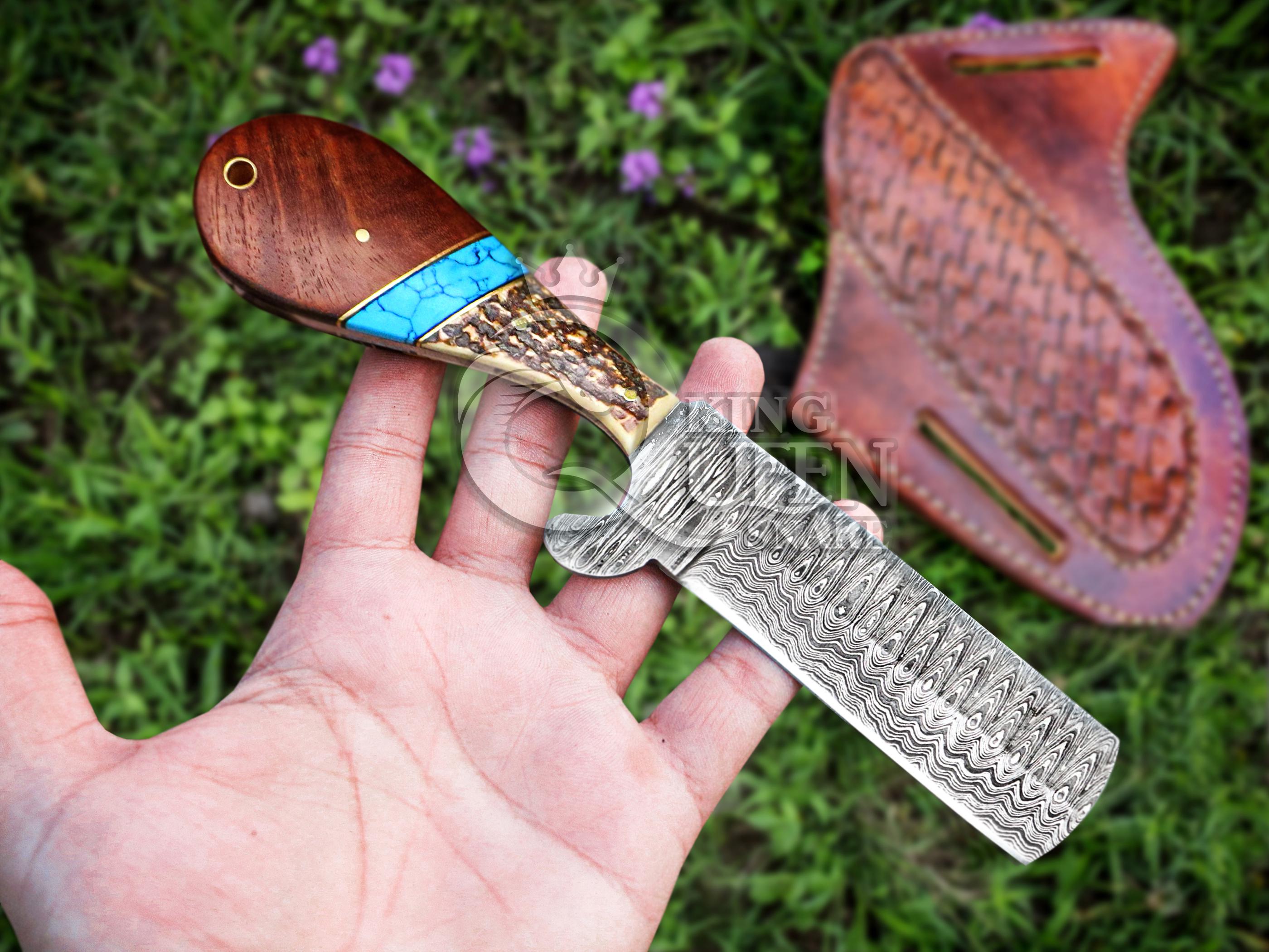 Handmade Damascus Cowboy Bull Cutter Knife, Rasp Blade Bull Cutter ...