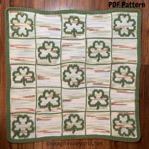 CROCHET PATTERN | Cover Me in Luck Blanket | Shamrock Irish Clover Baby Blanket | March St. Patrick&#39;s Day Blanket | PDF Digital Download