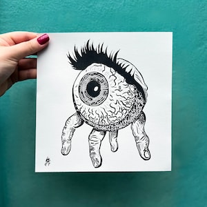 Crawling Eye -block print | halloween wall decor | goth art | horror art | dark art | linocut print | creepy | eyeball | weird art