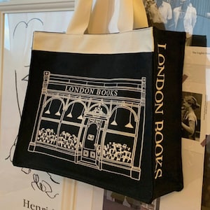 London Books Store Aesthetic Canvas Tote Bag with Zipper & Inner Pocket - London Books - Bags for Women - Large ToteBag - Shoulder Bags