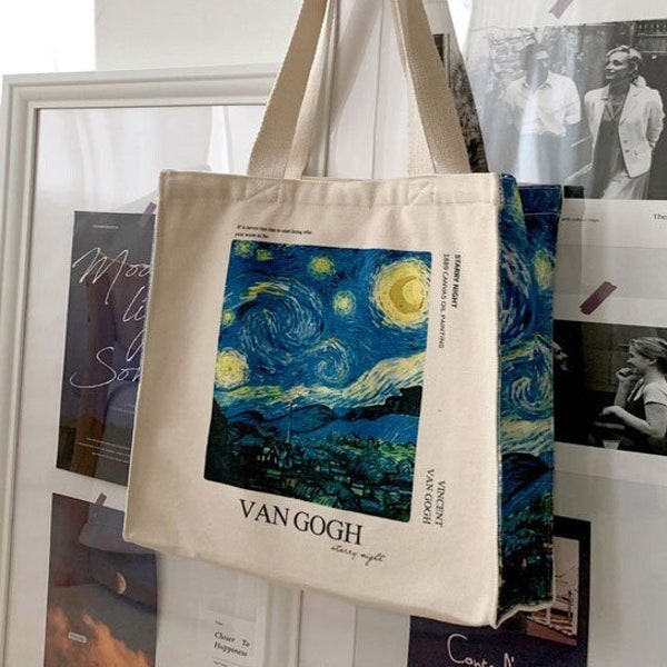 Vincent Van Gogh, peintre postimpressionniste néerlandais, « La nuit étoilée, 1889 » Sac fourre-tout artistique en toile esthétique avec fermeture à glissière et poche intérieure