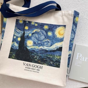 Vincent Van Gogh, peintre postimpressionniste néerlandais, « La nuit étoilée, 1889 » Sac fourre-tout artistique en toile esthétique avec fermeture à glissière et poche intérieure