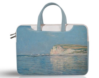 Claude Monet Laptop Bag &quot;Low Tide at Pourville, near Dieppe 1882&quot; Aesthetic Art Laptop Sleeve Handles & Strap - Macbook Pro Case