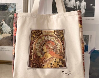 Alphonse Mucha Artiste Art-Nouveau « Zodiaque, 1896 » Sac fourre-tout d’art en toile esthétique avec fermeture éclair et poche intérieure