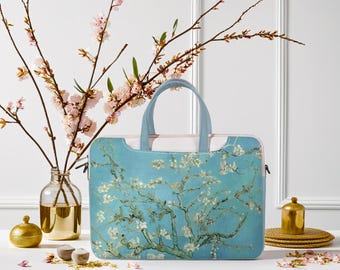 Van Gogh Laptop Bag &quot;Almond Blossoms, 1888-1890&quot; Aesthetic Art Laptop Sleeve Handles & Strap - Macbook Pro Case