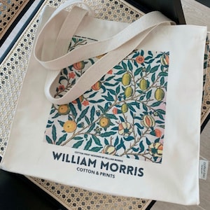 Cotton Tote Bag William Morris British Textile Design “Citrus, 1865” Aesthetic Canvas Art Tote Bag with Zipper Closure & Inner Pocket