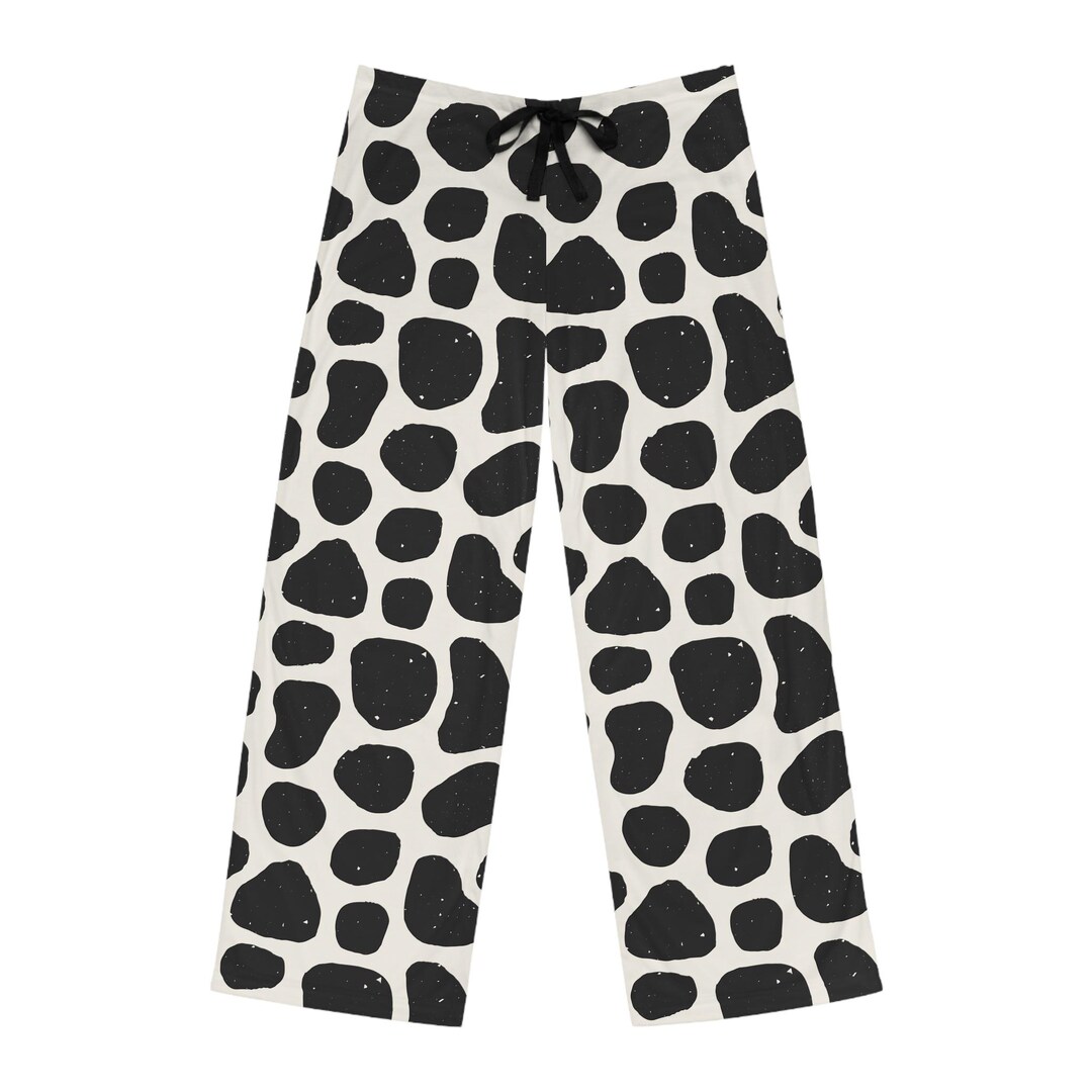 Cozy Black and White Cow Print Men's Pajama Pants, Relaxed Lounge Pants ...