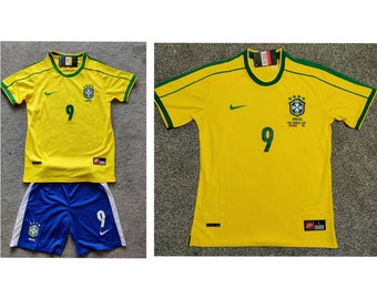 BRÉSIL 1998 Maillot rétro pour adultes et jeunes enfants Maillot rare Coupe du monde France 98 classique RONALDO R9