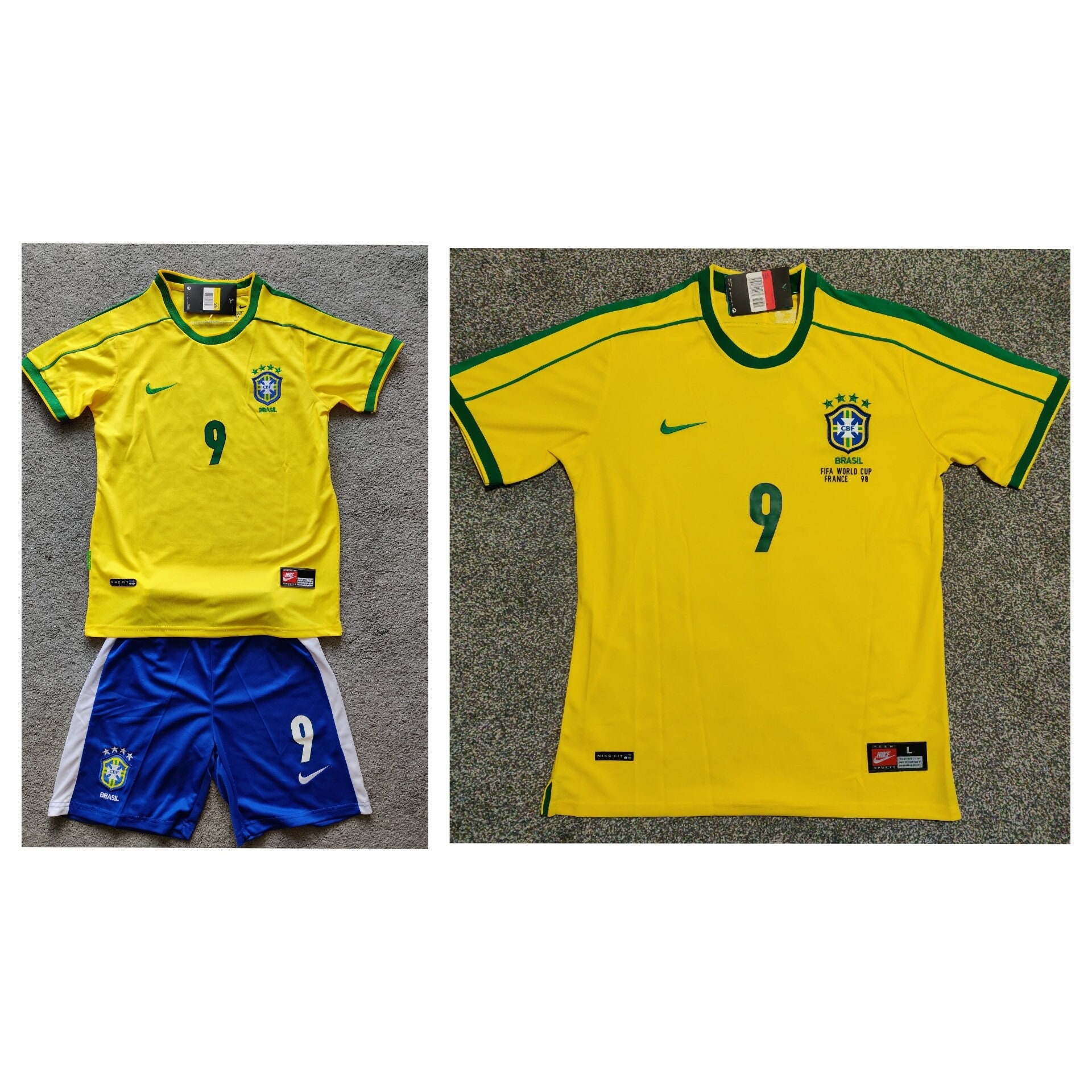 BRAZIL 1998 Retro Adults Youth Kids Kit Rare Classic World Cup France 98  Shirt Jersey RONALDO R9 -  Canada