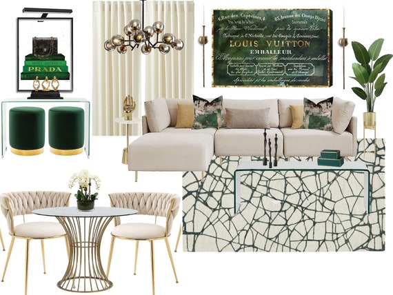 Glam Home Office Online Interior Design Moodboard - Transitional Office  Designs - Feminine Office Designs