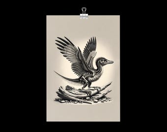 Fossiele illustratie Archaeopteryx Lithographica, wetenschappelijke gravuredruk in 19e-eeuwse stijl