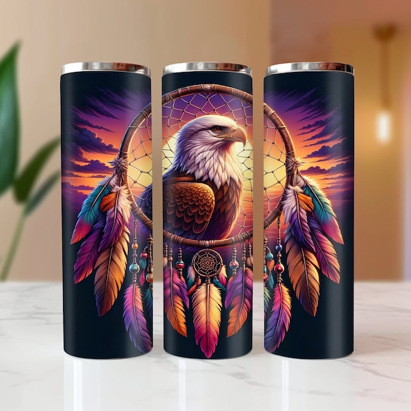 Eagle Dreamcatcher 20oz Tumbler Print, Mystical Native Inspired, Tribal Feather & Wildlife drinkware , Spiritual cup, Totem Design