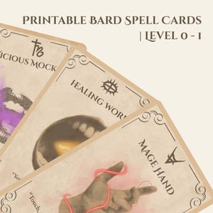 Printable Bard Spell Cards | Beginner Spell Set (Level 0–1) | Custom Art | D&D 5e PDF Download | TTRPG Starter Deck
