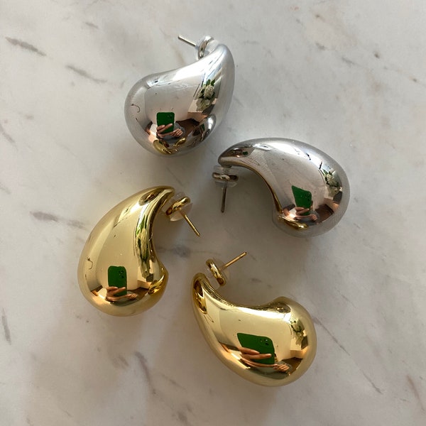 Bottega Dupe Earring | 18K Gold Plated Large Chunky Teardrop Statement Drop Earrings | Kylie Kendal Jenner venetta celebrity statement style