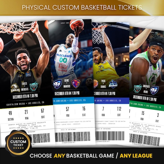 Physical Custom Basketball Game Ticket, Personalizable Printed Souvenir Tickets to Gift or for Keepsake