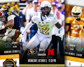 Physical Custom College Football Game Ticket, Personalizable Printed Souvenir Tickets to Gift or Keepsake