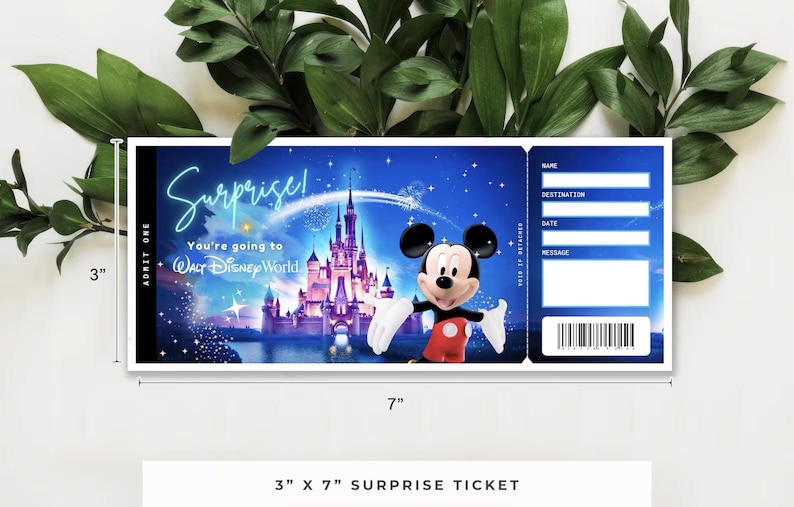 Physical Disneyland Ticket Surprise, Disney World Ticket Template