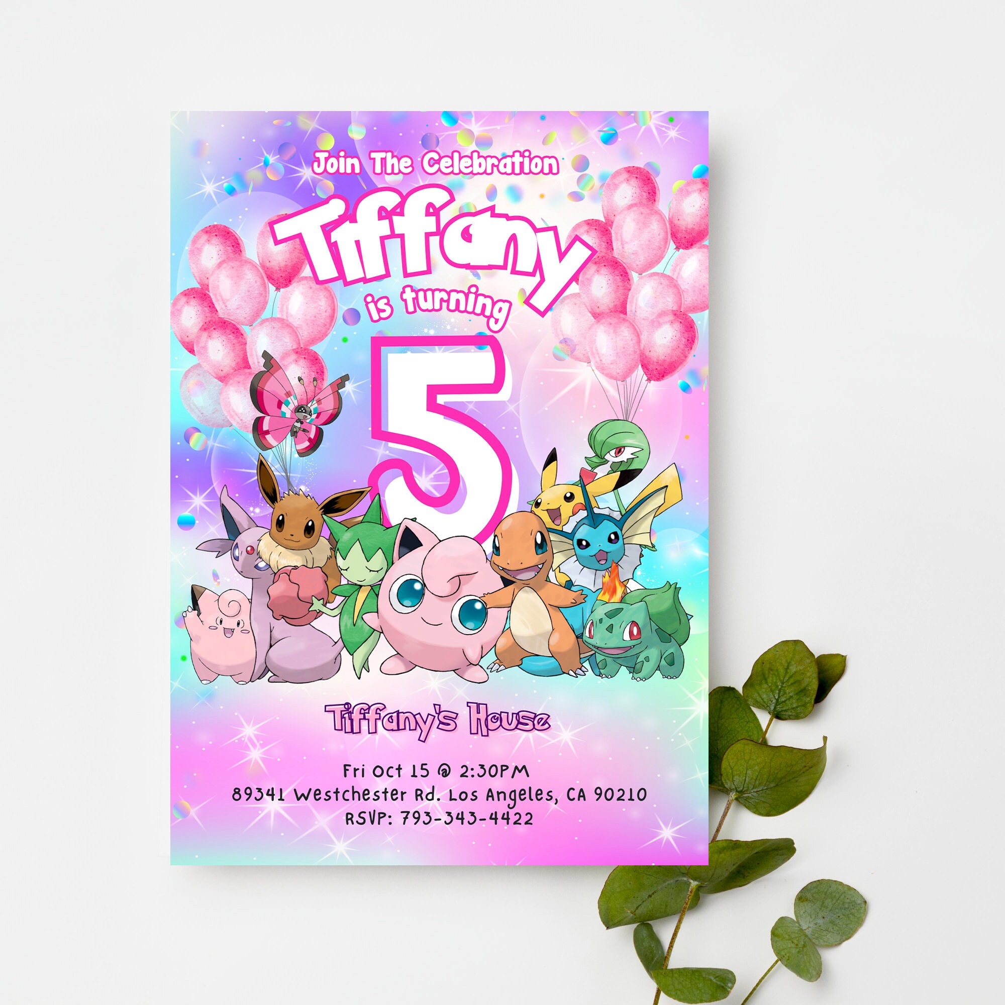 Girls Pokemon Birthday Invitation Kids Pokemon Party Etsy