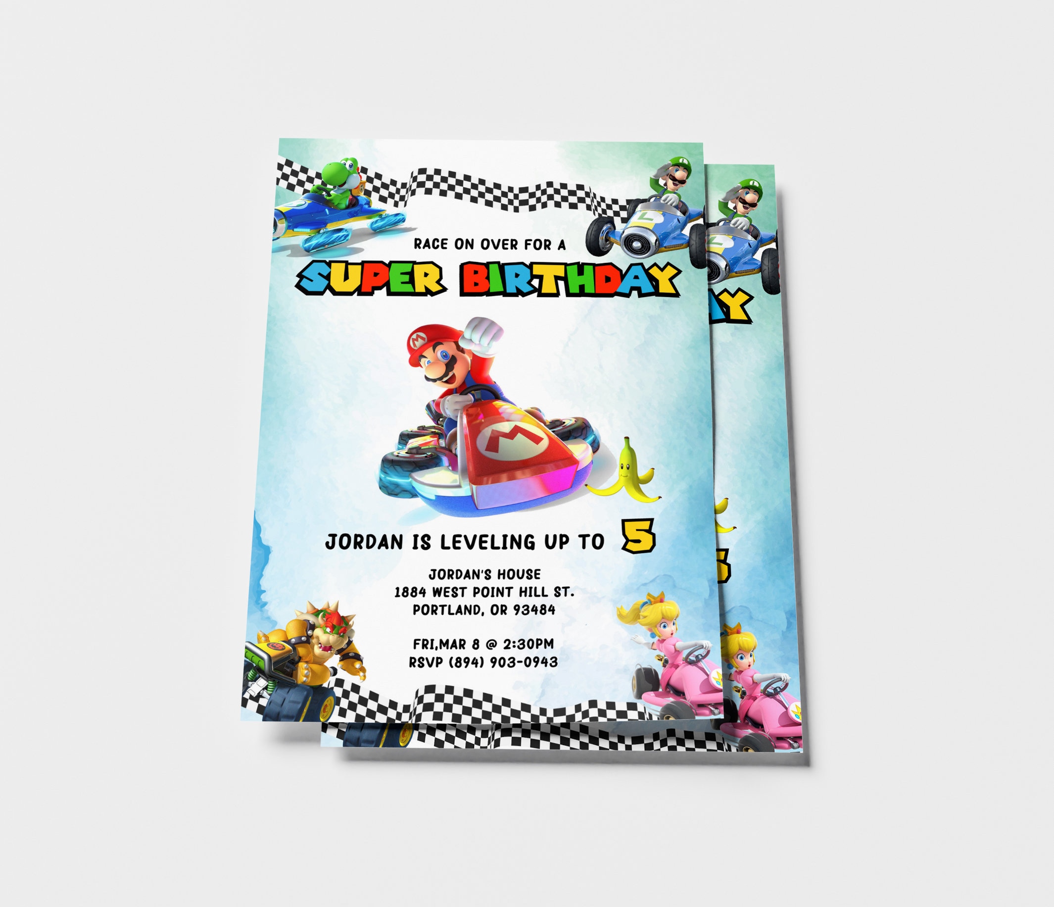 Mario Kart Birthday Invitation for Kids Boys Birthday Party Etsy