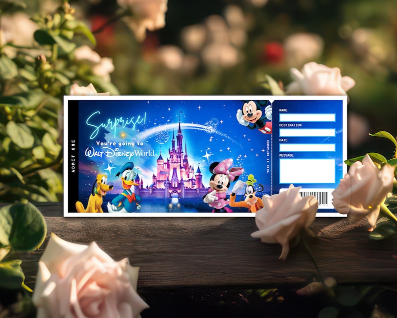 Physical Disneyland Ticket Surprise, Disney World Ticket Template