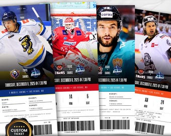 Boleto físico personalizado para un partido de hockey, boletos impresos personalizables para regalar o guardar como recuerdo.
