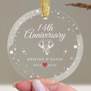 Unique Keepsake Ornament: Personalized 14th Anniversary Gift, 14 Year Anniversary Gift, Ivory Anniversary Gifts Elephant