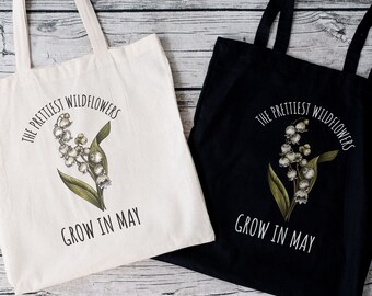 Birth Month Flower Tote Bag - 14x16 Inch Canvas Bag, Personalized Bridesmaid Gift, Mother's Day Present