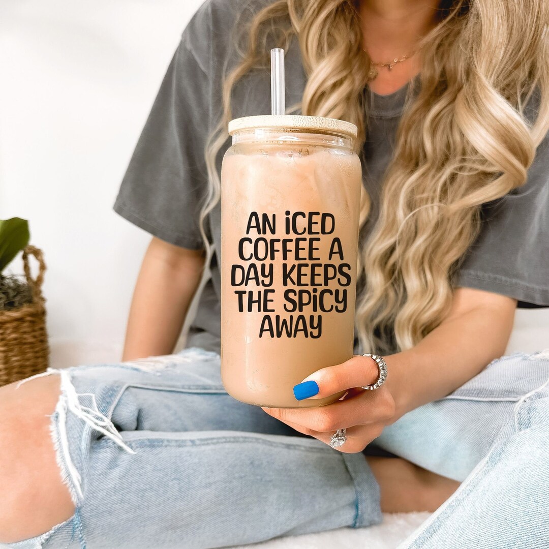 Iced Coffee Glass Tumbler With Straw and Lid Iced Coffee Cup Glass Cups ...