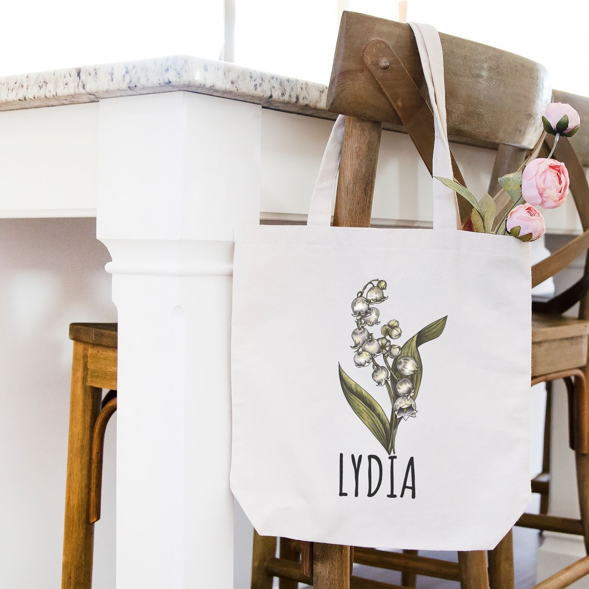Birth Month Flower Tote Bag - 14x16 Inch Canvas Bag, Personalized Bridesmaid Gift, Mother's Day Present - View #3