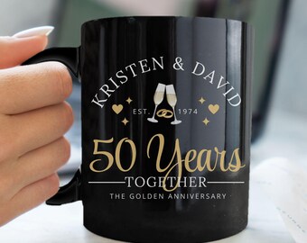 Personalized 50th Anniversary Mug: 50th Wedding Anniversary Gifts For Parents, Custom 50th Anniversary Coffee Mugs, Gold Anniversary Gift