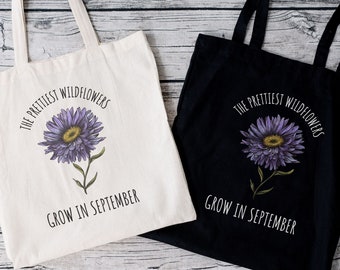 September Birthday Gifts for Women Birth Month Flower Tote Bag Birth Flower Gift Aster September Birthday Gift Cottage Core