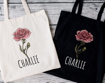 January Birthday Gifts for Women Personalized Birth Month Flower Tote Bag Birth Flower Gift Carnation January Birthday Gift Cottage Core