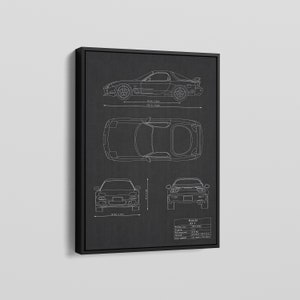 Mazda RX-7 Blueprint Canvas Poster: JDM Car Wall Art