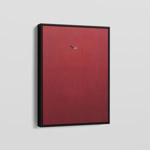 Surrealist crimson sky stork flying away oil paint painting simple minimalist maximalist