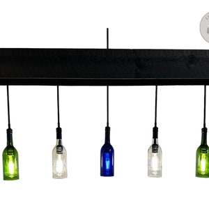 Wine bottle pendant light fixture - The Enclave - modern, rustic pendant hand-cut glass, wine bottle island light fixture