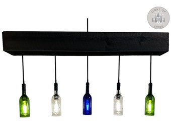 Wine bottle pendant light fixture - The Enclave - modern, rustic pendant hand-cut glass, wine bottle island light fixture